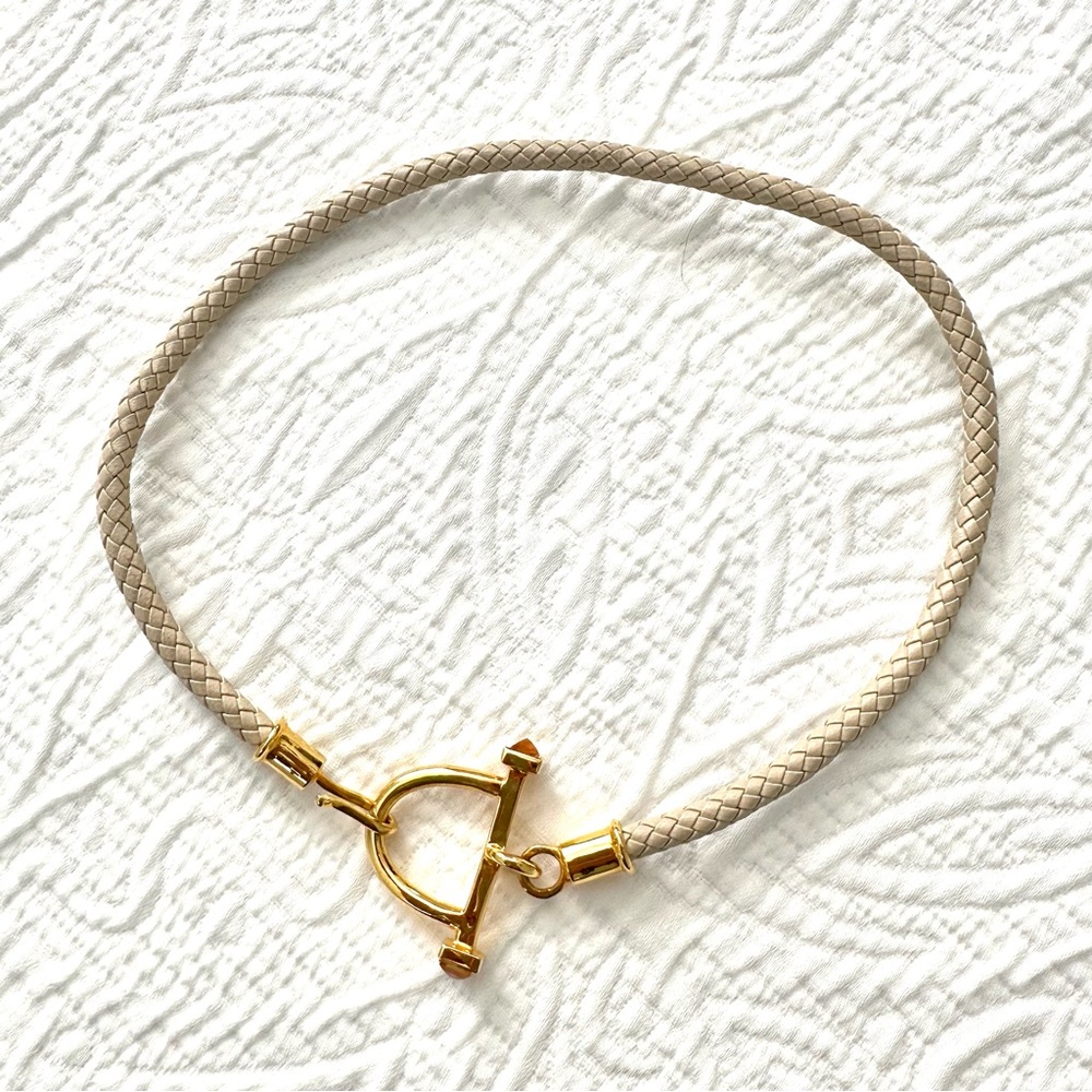 Equestrian Necklace Gold Bit Citrine Gems Braided Faux Leather